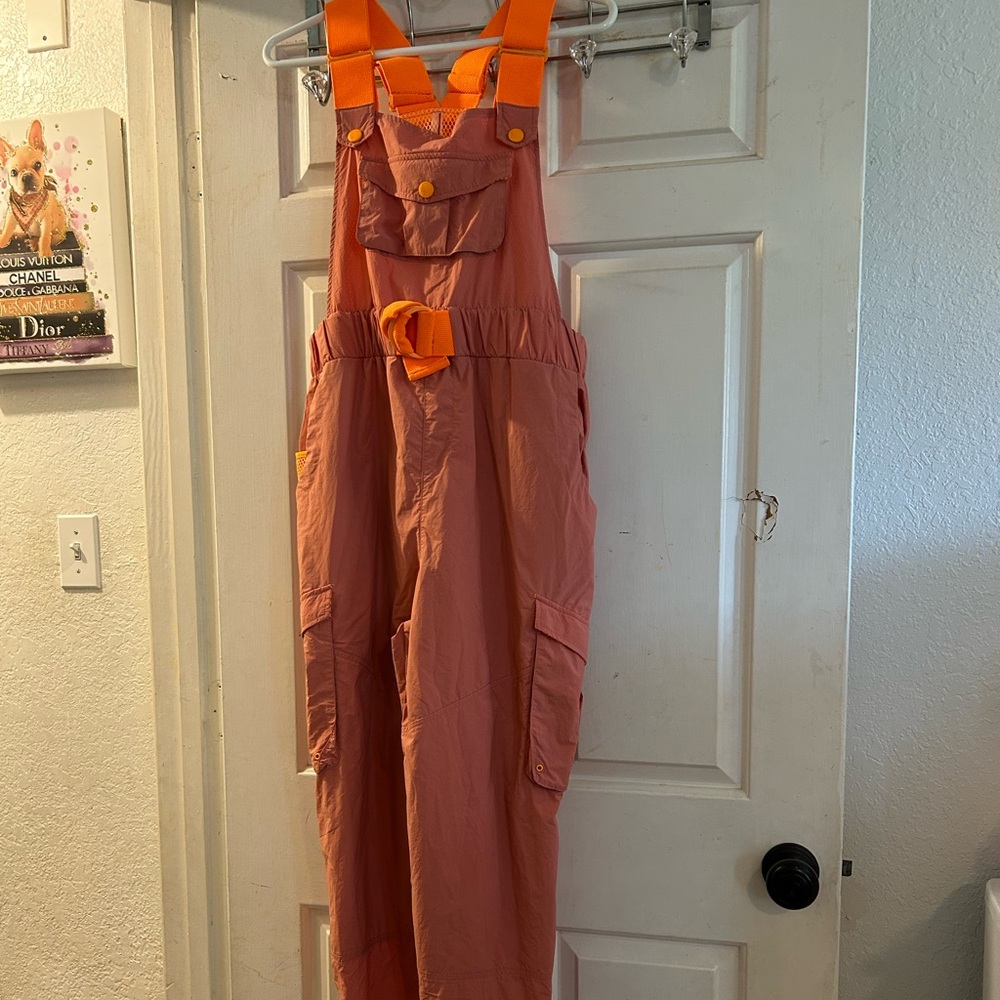 Free People Coral and Orange Utility Jumpsuit